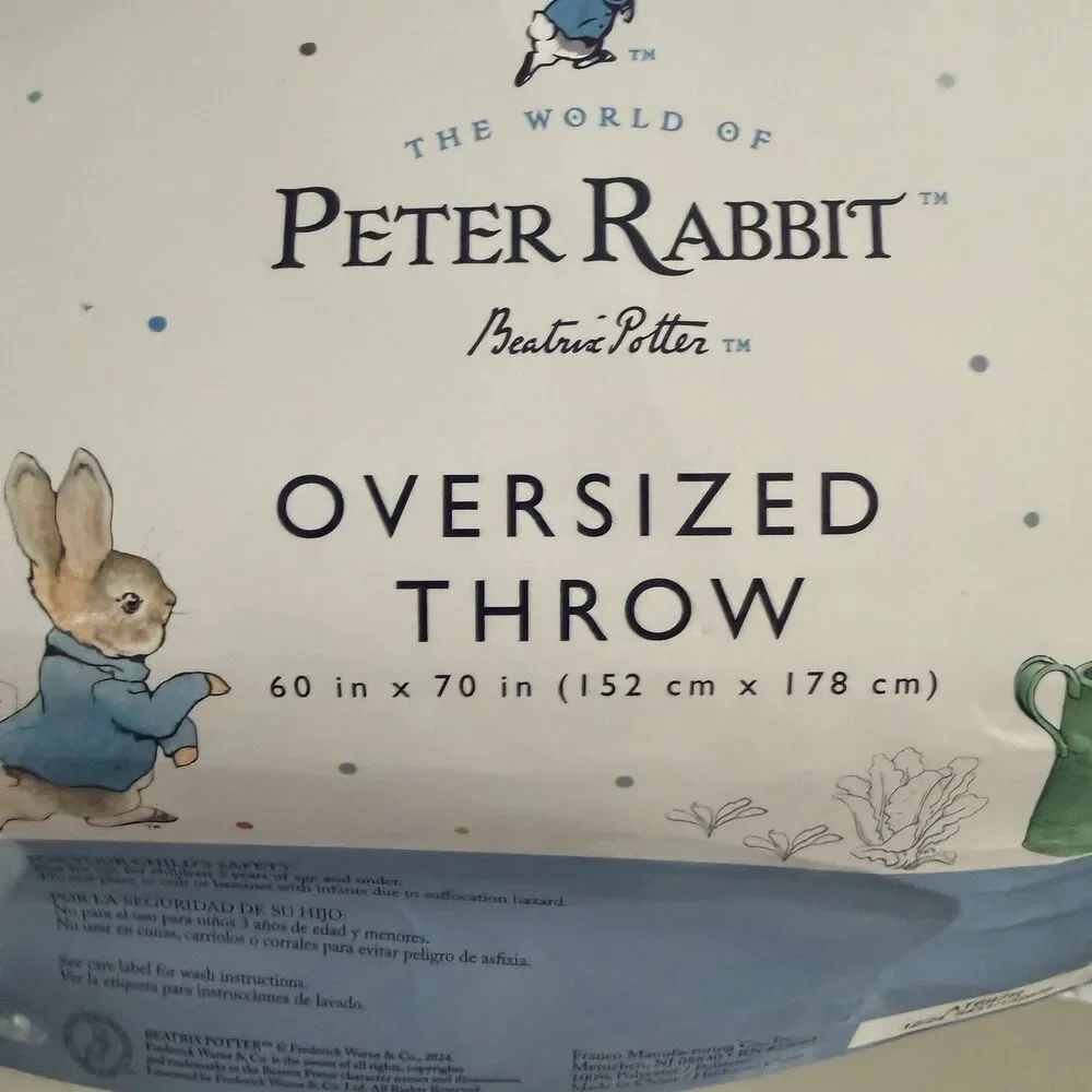Beatrix Potter Peter Rabbit Easter Spring Oversized Throw Blanket 60 x70” NWT